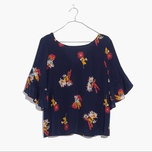 Madewell Silk Ruffle Sleeve Top in Cactus Flower